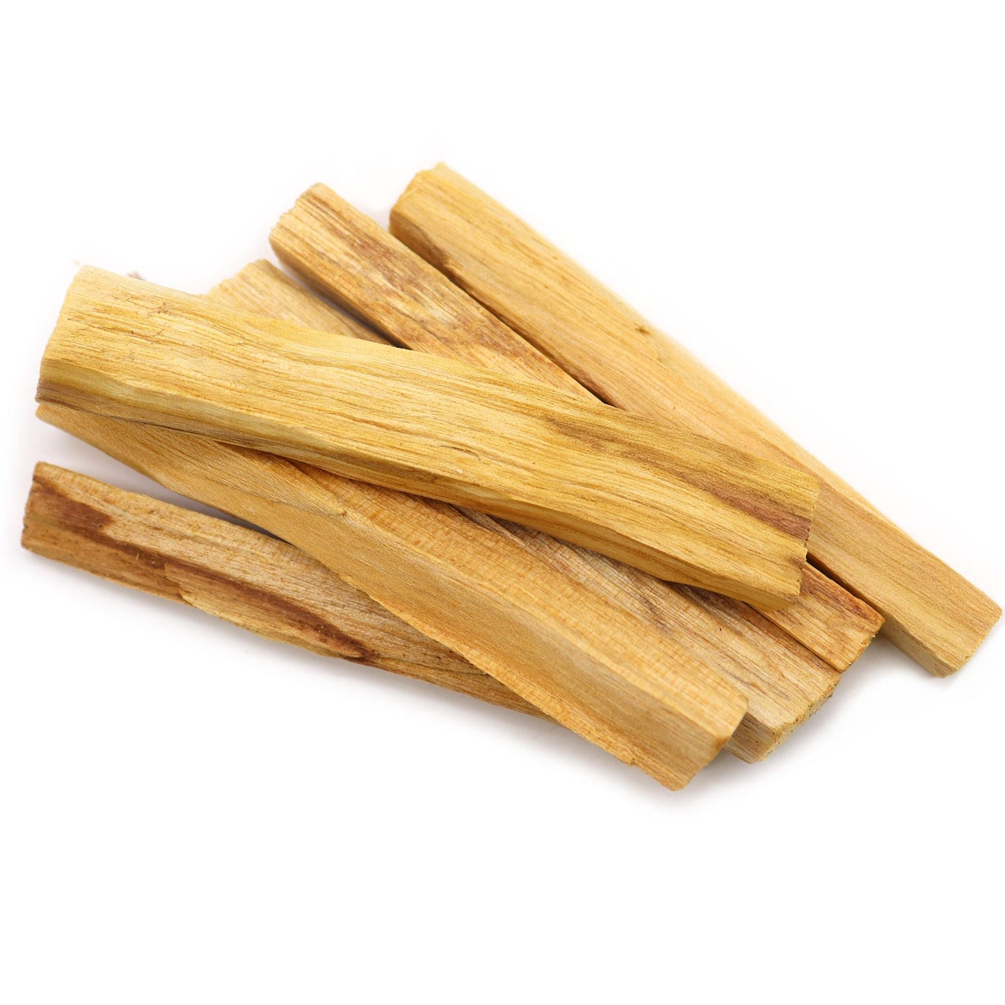 Bâtons de Palo Santo 1ʳᵉ qualité sur fond blanc, bois sacré pour purification et fumigation.