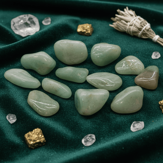 Pierres roulées d’aventurine verte naturelle pour la chance, l’équilibre émotionnel et les rituels énergétiques.