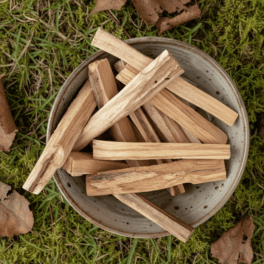 Bâtons de Palo Santo naturel dans un bol, bois sacré du Pérou pour purification et rituels