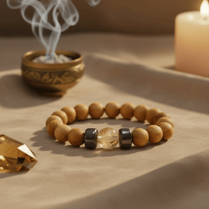 Bracelet citrine et cèdre pour chakra du plexus solaire, accessoire énergétique lumineux.