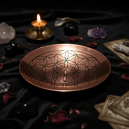 Coupe d’offrande en cuivre gravée Fleur de Vie, idéale pour rituels et fumigation