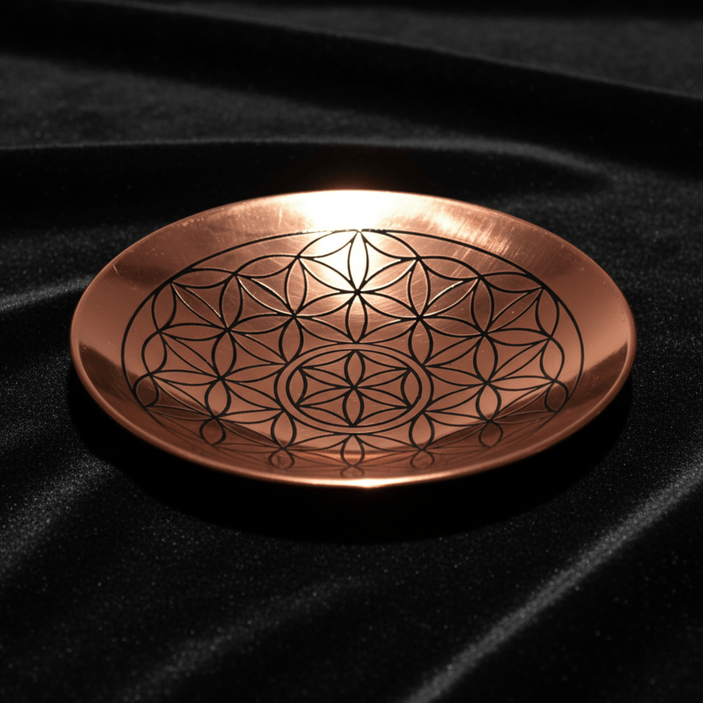 Coupe d’offrande en cuivre gravée Fleur de Vie, idéale pour rituels et fumigation