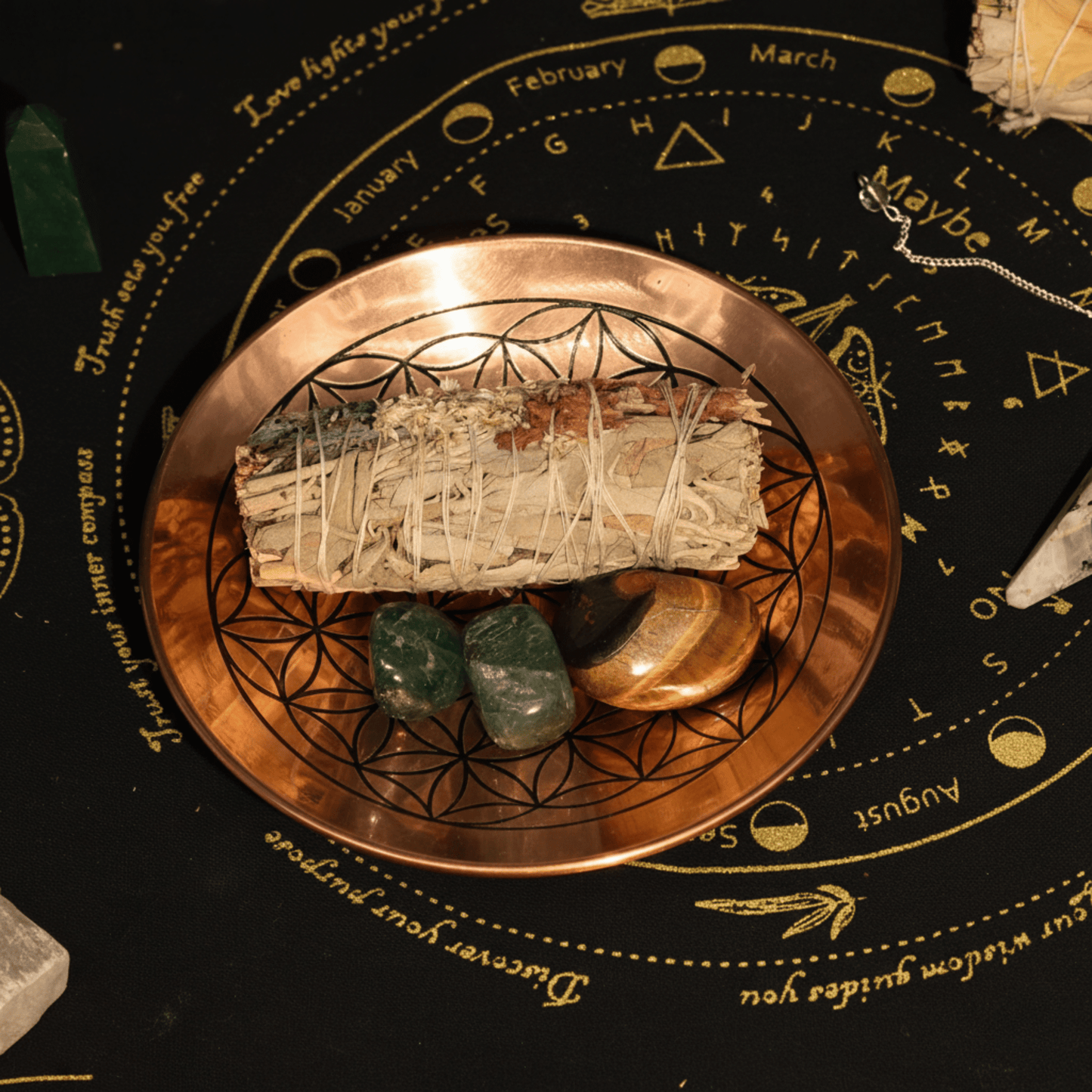 Coupe d’offrande en cuivre gravée Fleur de Vie, idéale pour rituels et fumigation