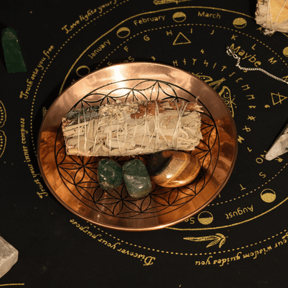 Coupe d’offrande en cuivre gravée Fleur de Vie, idéale pour rituels et fumigation