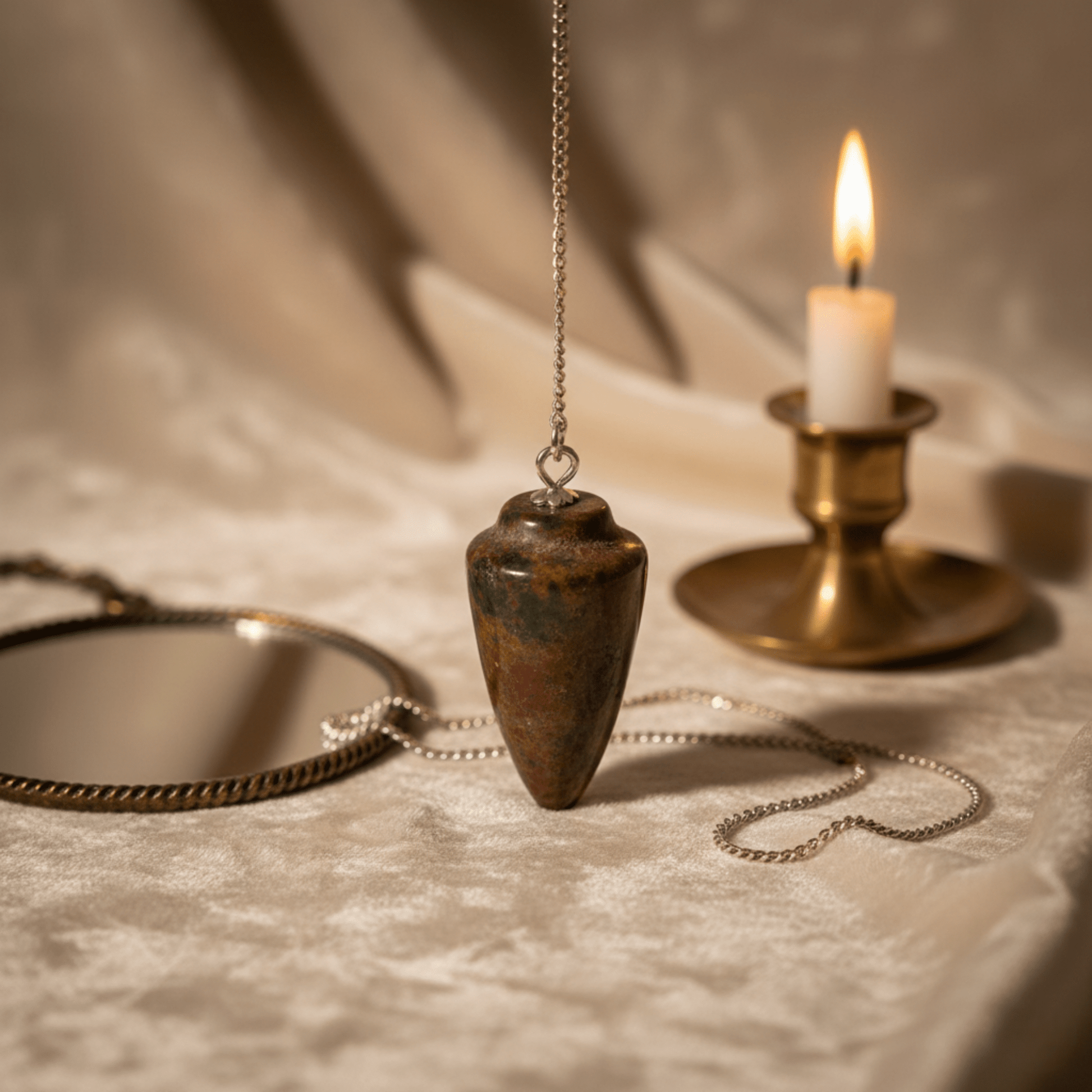 Pendule jaspe sanguin Bloodstone naturel pour radiesthésie, outil spirituel d’ancrage et de clarté énergétique.