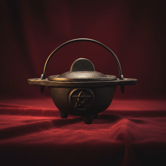 Petit chaudron en fonte avec pentacle pour rituels, offrandes et sorcellerie – Accessoire du Pack Essentiel.