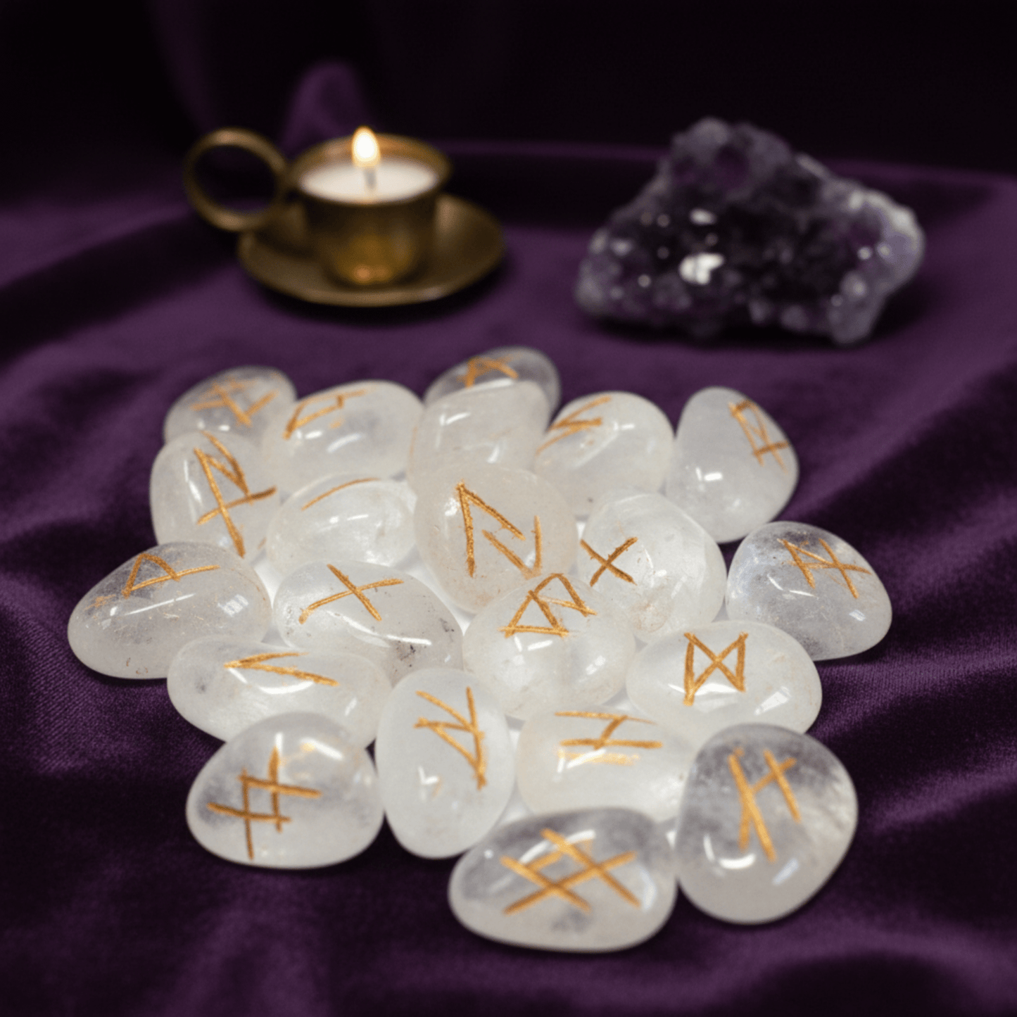 Runes en cristal de roche gravées en or, pierres de divination nordique pour intuition et rituel