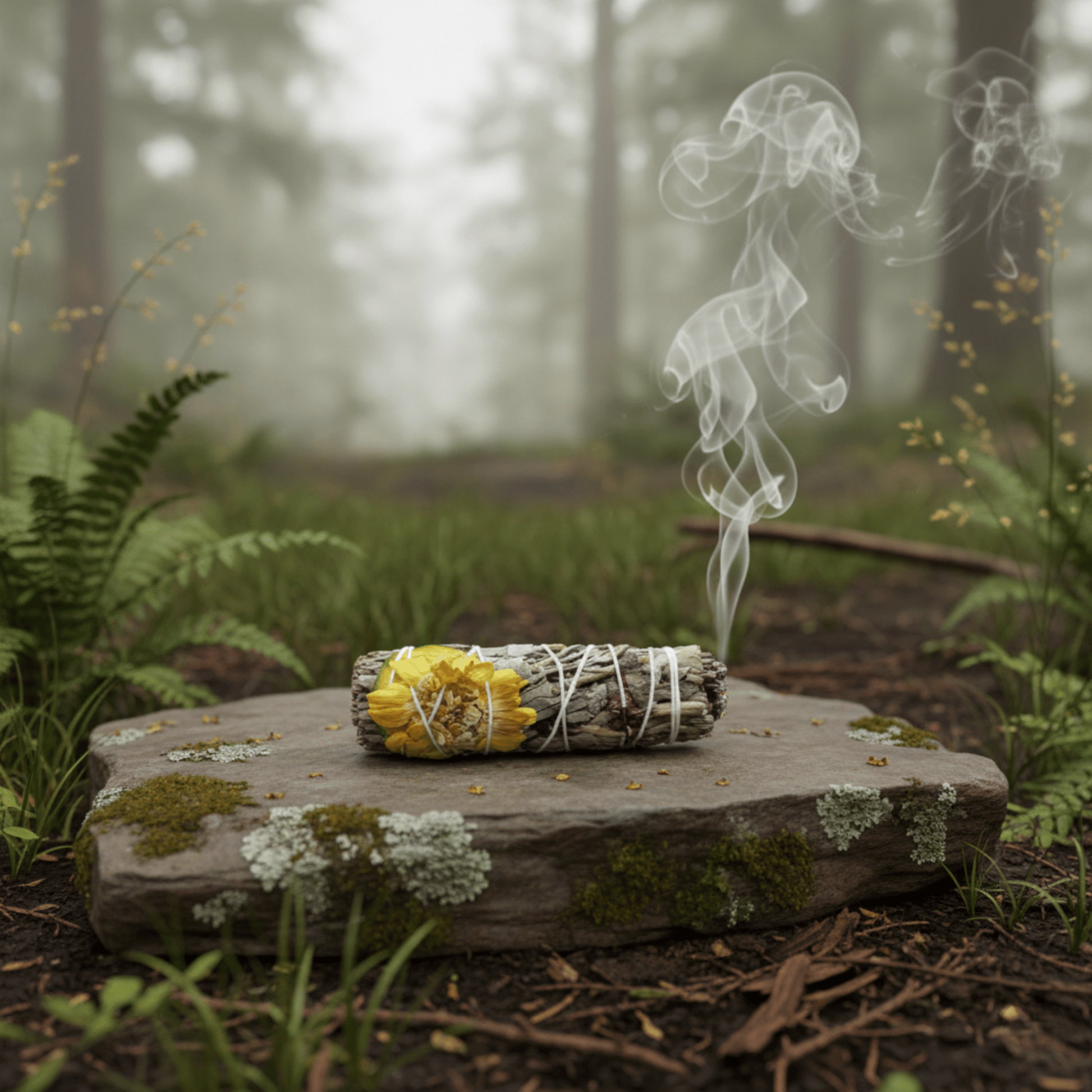 Sauge & Dahlia en fumigation, fumée sacrée pour purification, apaisement et nettoyage énergétique en forêt.